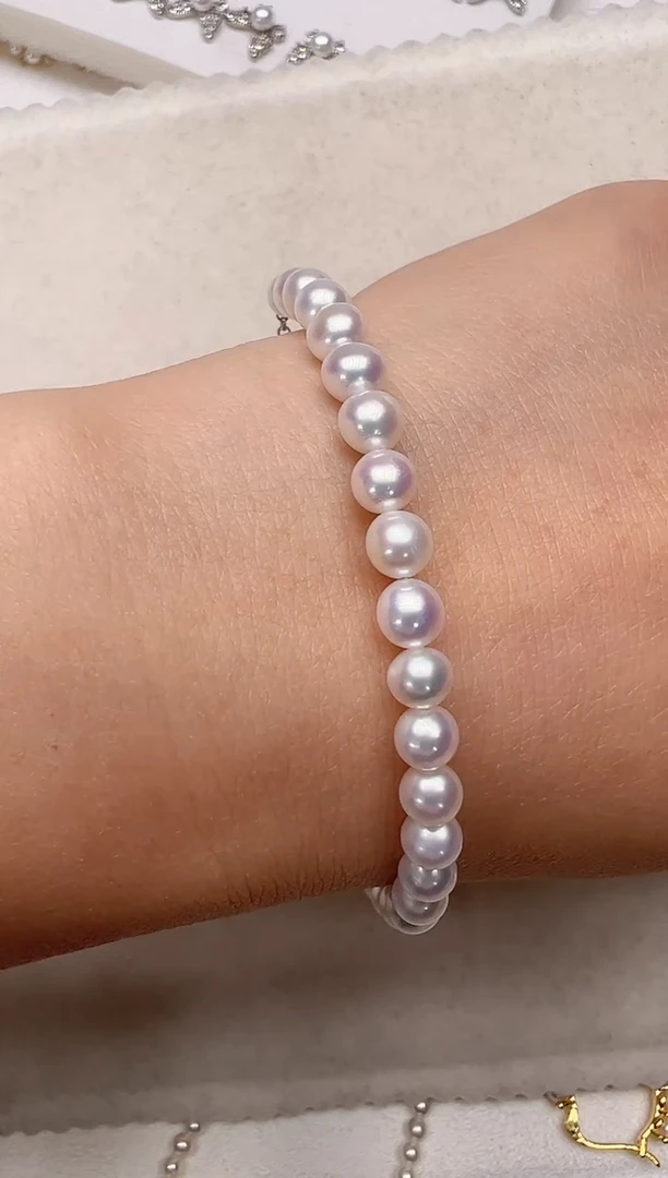 【闪购商品】淡水珍珠手链银S925镶嵌5-6加长手链10颗