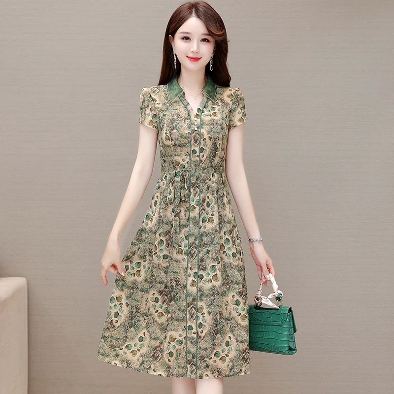 冰丝雪纺连衣裙2025新款女夏品牌妈妈今年流行爆款广州十三行裙子