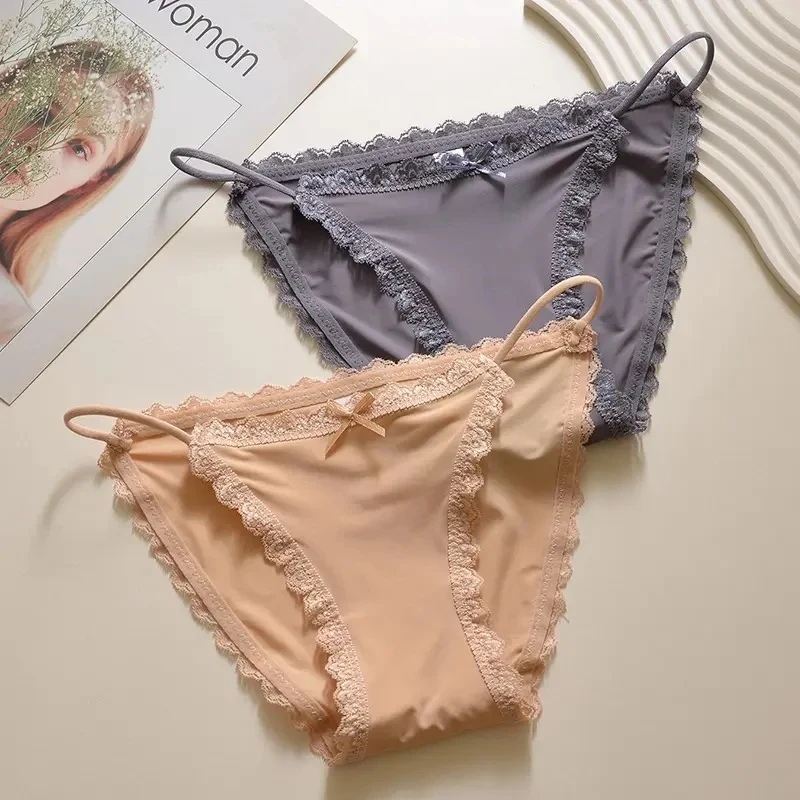 纯欲钓系小细带内裤女舒适牛奶丝棉裆蕾丝边无痕迷人低腰三角底裤