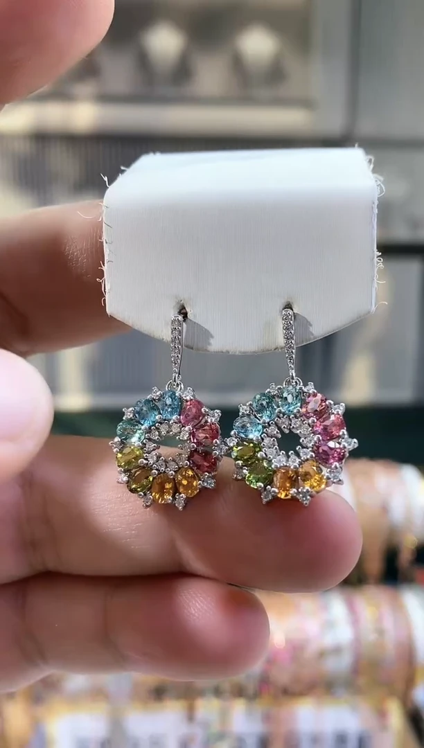 银S925镶嵌耳钉碧玺1561516115615