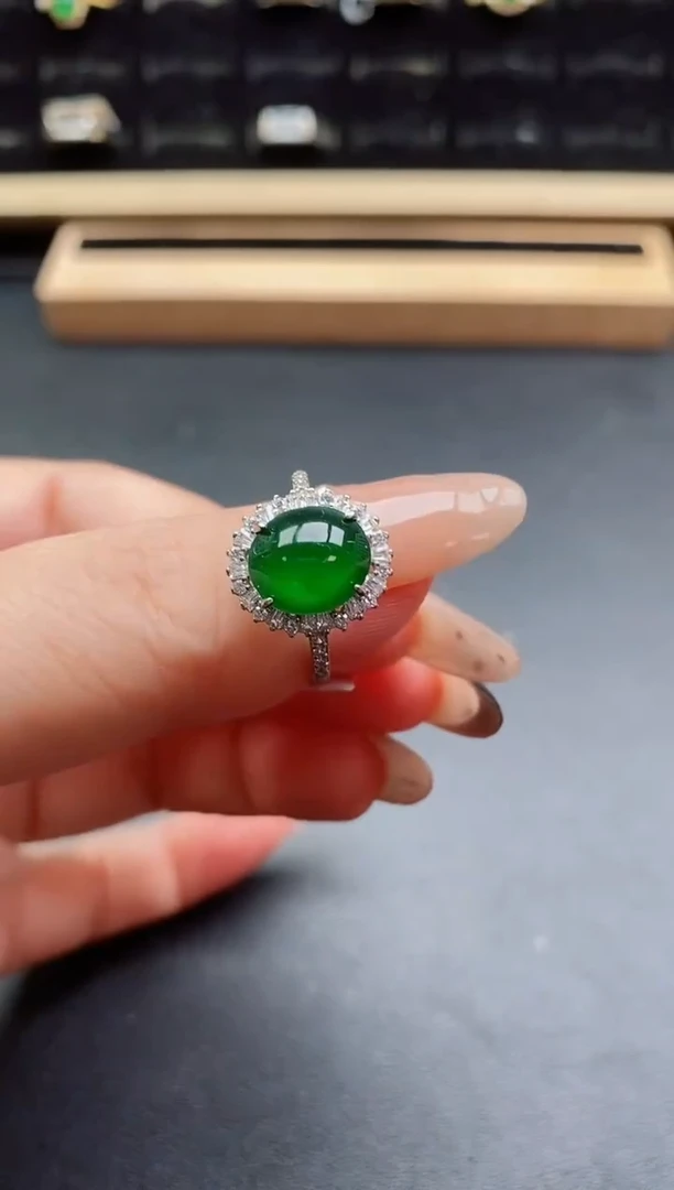 银S925镶嵌戒指翡翠1