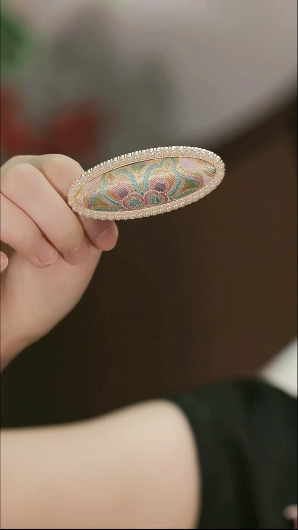 刺绣湘传礼名家宋锦珍珠发夹