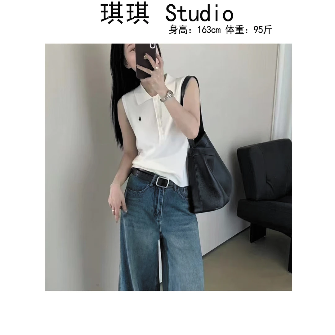 《琪琪家》夏季新款轻奢高级刺绣小马翻领半开扣显瘦减龄上衣5043-S