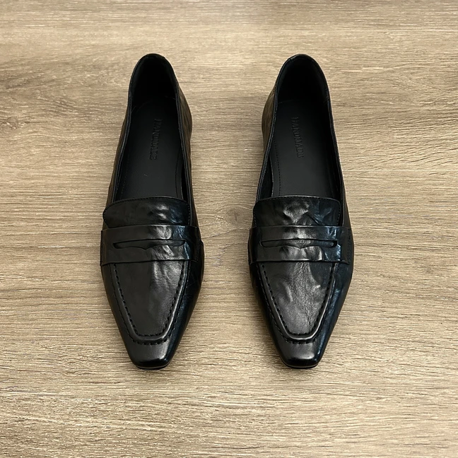 Dannyfrey法式复古小方头女春季新款通勤一脚蹬百搭小皮鞋