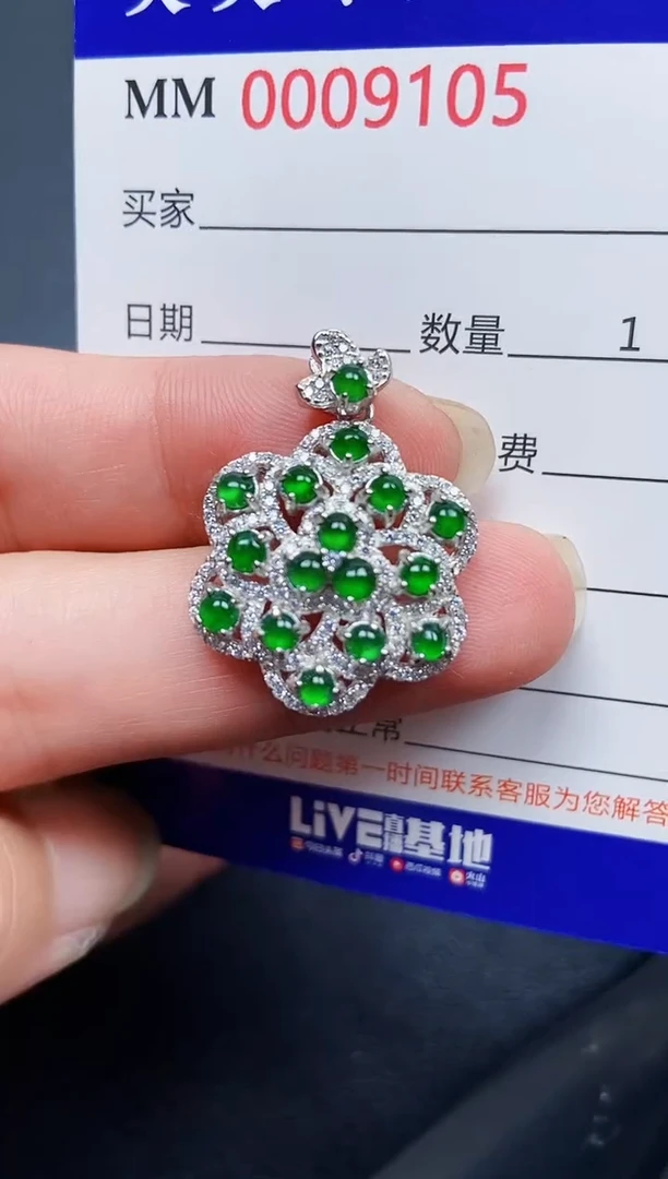 翡翠银S925镶嵌颈饰9105