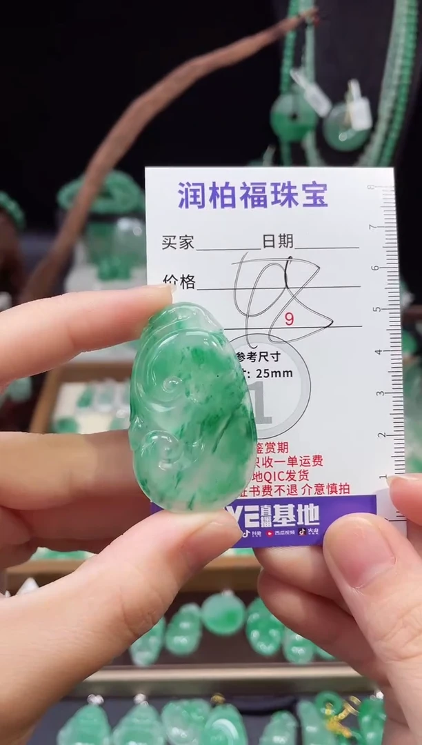 吊坠(不含链)未镶嵌石英质玉（非洲翠）11.301如意