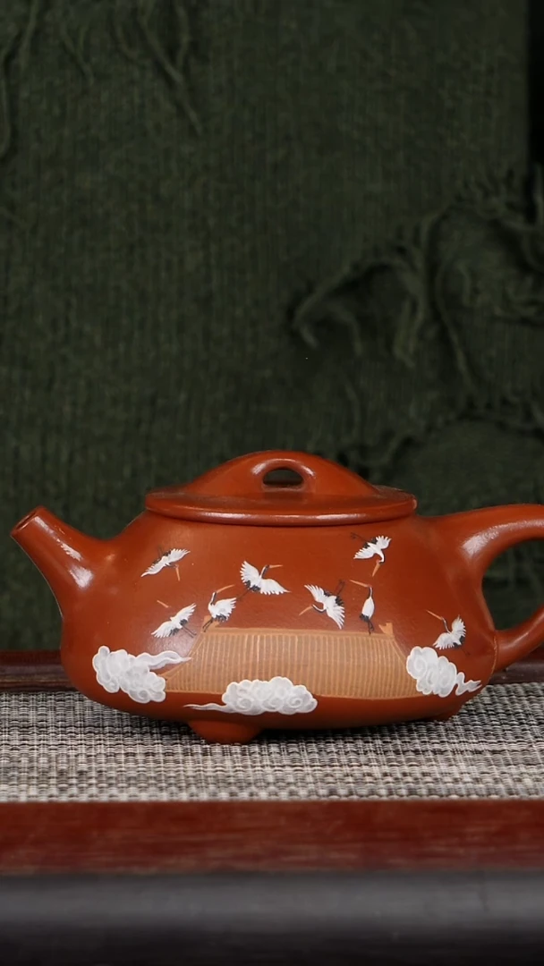 【闪购商品】紫砂茶壶31瑞鹤祥云朱泥300CC