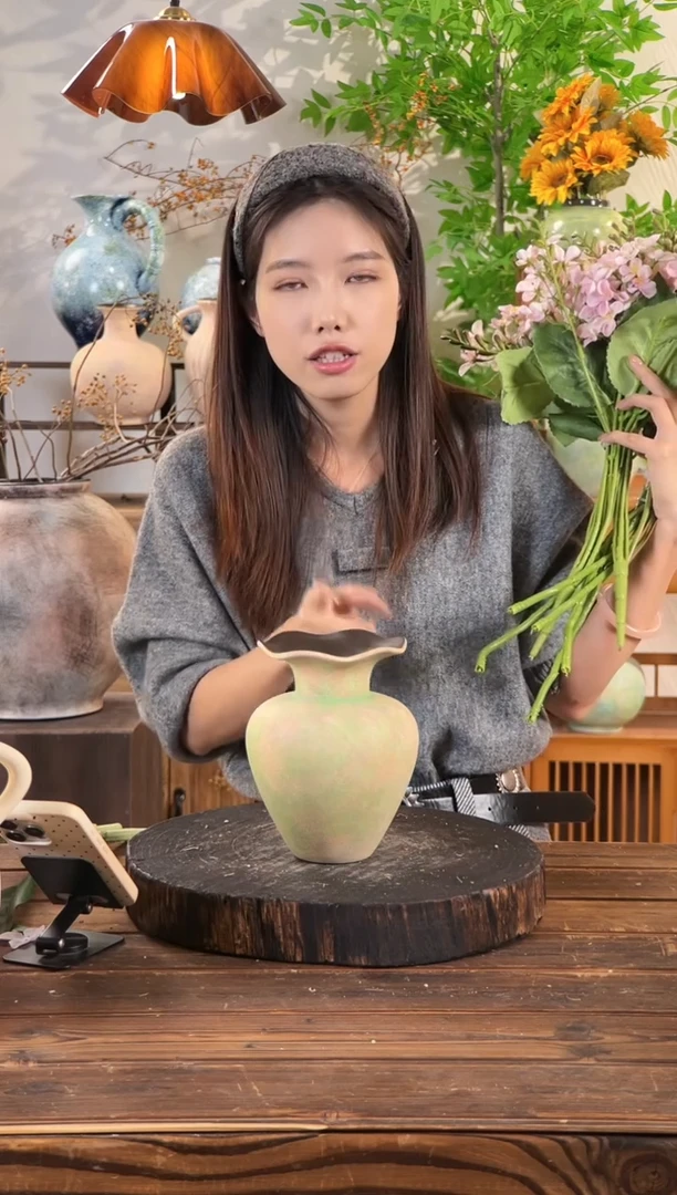 【苔点绿-小号花瓣】ins北欧风陶瓷无孔创意素雅民宿软装叠杯花瓶