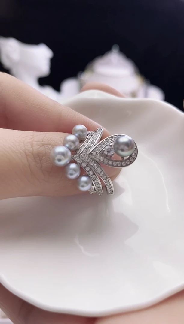 银S925镶嵌戒指海水珍珠海水真多麻珍珠戒指