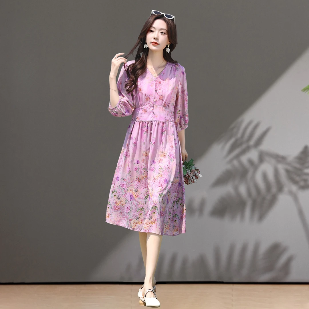 碎花连衣裙夏季女装2025新款高端洋气显瘦小个子独特漂亮掐腰裙子