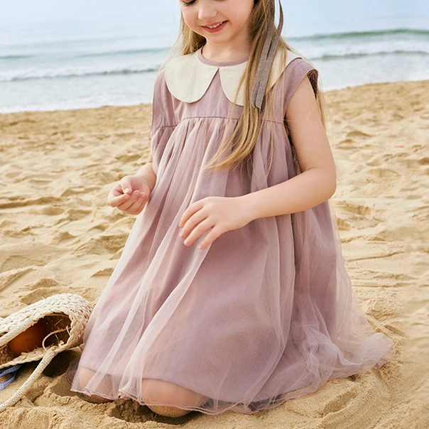 女童夏装宝宝新款小女孩无袖甜美纱裙中大童娃娃领公主裙子