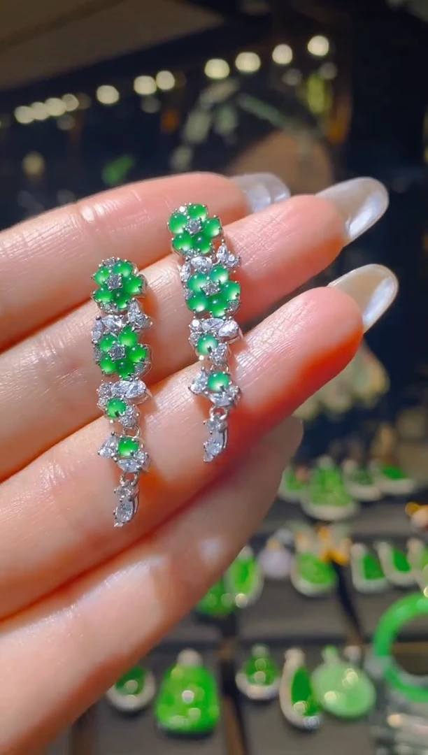 【闪购商品】翡翠耳饰银S925镶嵌090 （多样性发货）