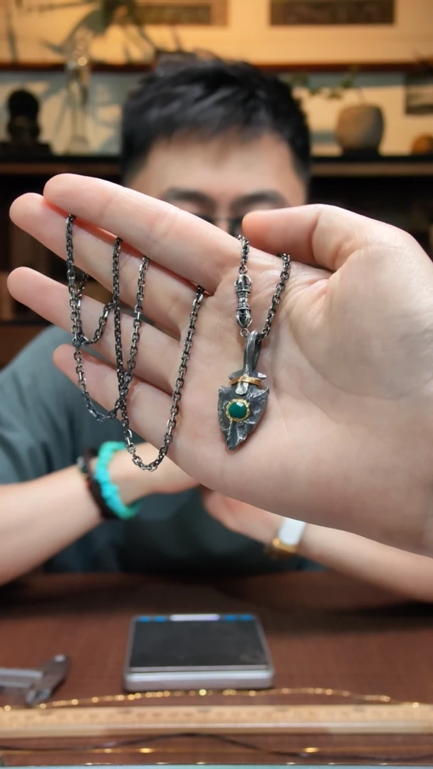 绿松石银S925镶嵌项链S925银绿松石项链念一多样性发一