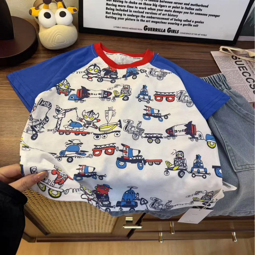 【JMJQ  25680】夏季新款中小童满印奥特曼圆领印花短袖体恤