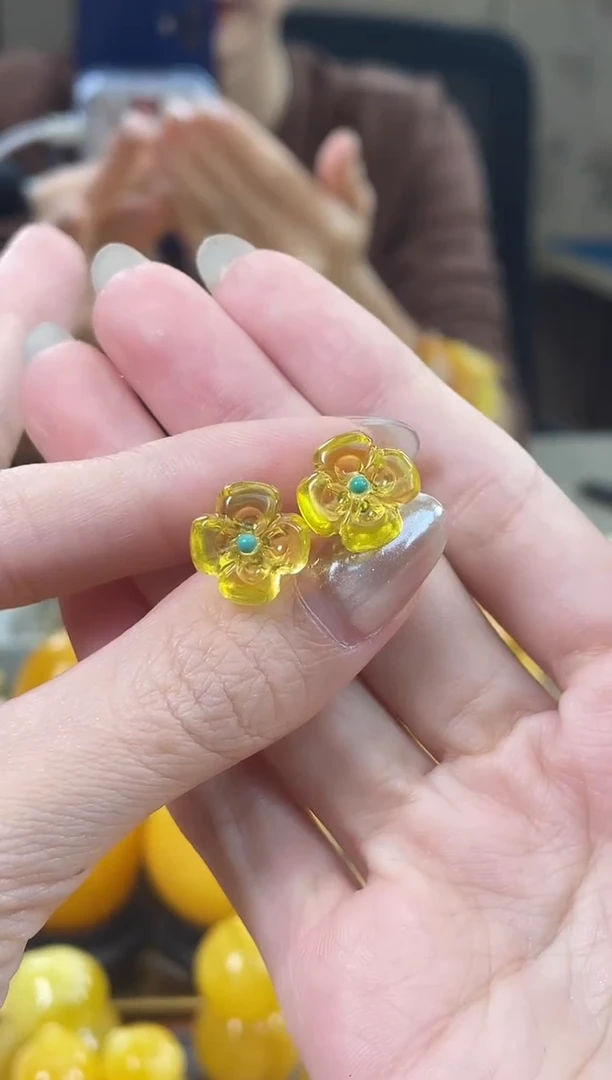 裸石琥珀银S925镶嵌J50