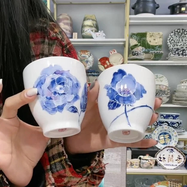 【2件套】日本进口和蓝茶杯-蓝水彩