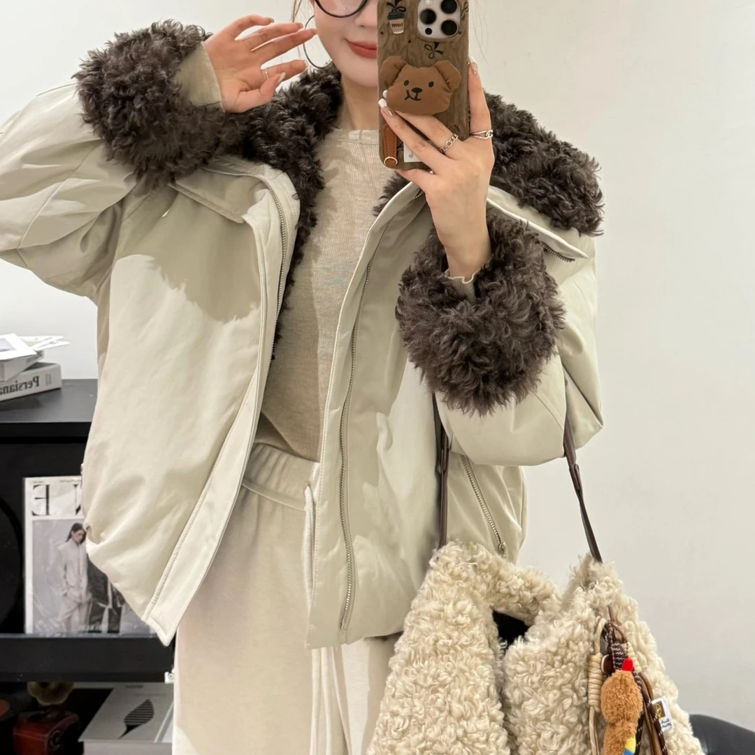 高端欧货2025冬季新款大翻领拉链两面穿加厚毛毛外套25907