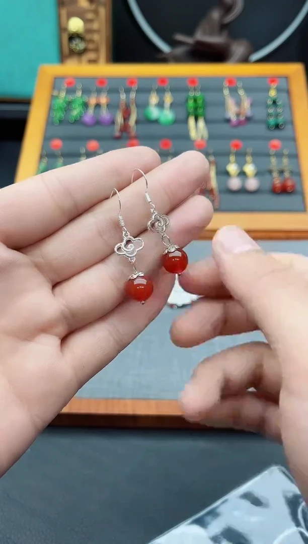 【闪购商品】南红玛瑙耳饰银S925镶嵌415000