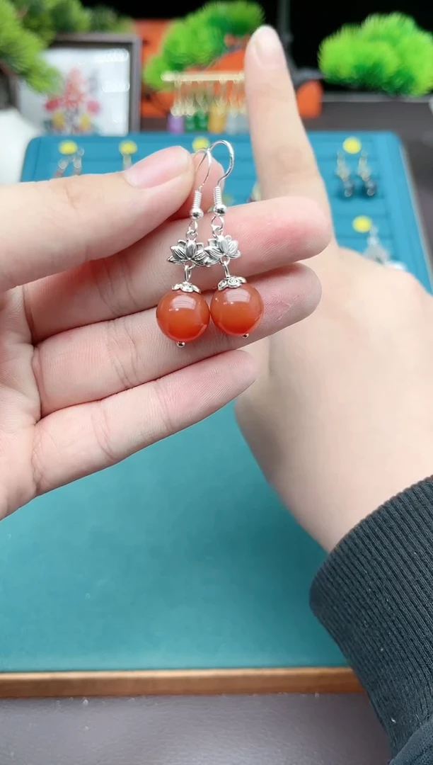 【闪购商品】南红玛瑙耳饰银S925镶嵌718000