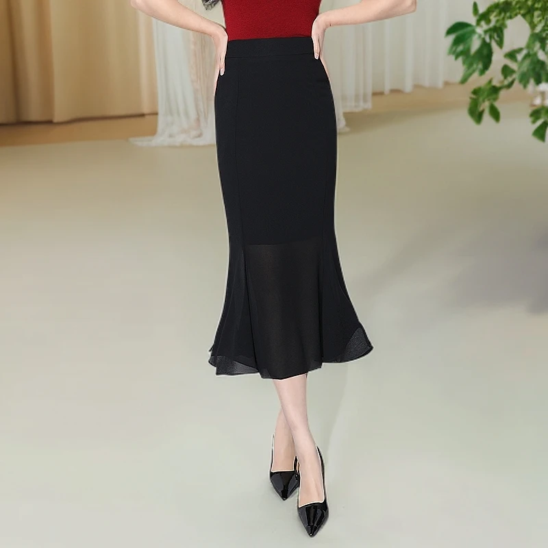 雪纺鱼尾裙女中长一步半身裙夏季2025新款高腰显瘦过膝包臀长裙子