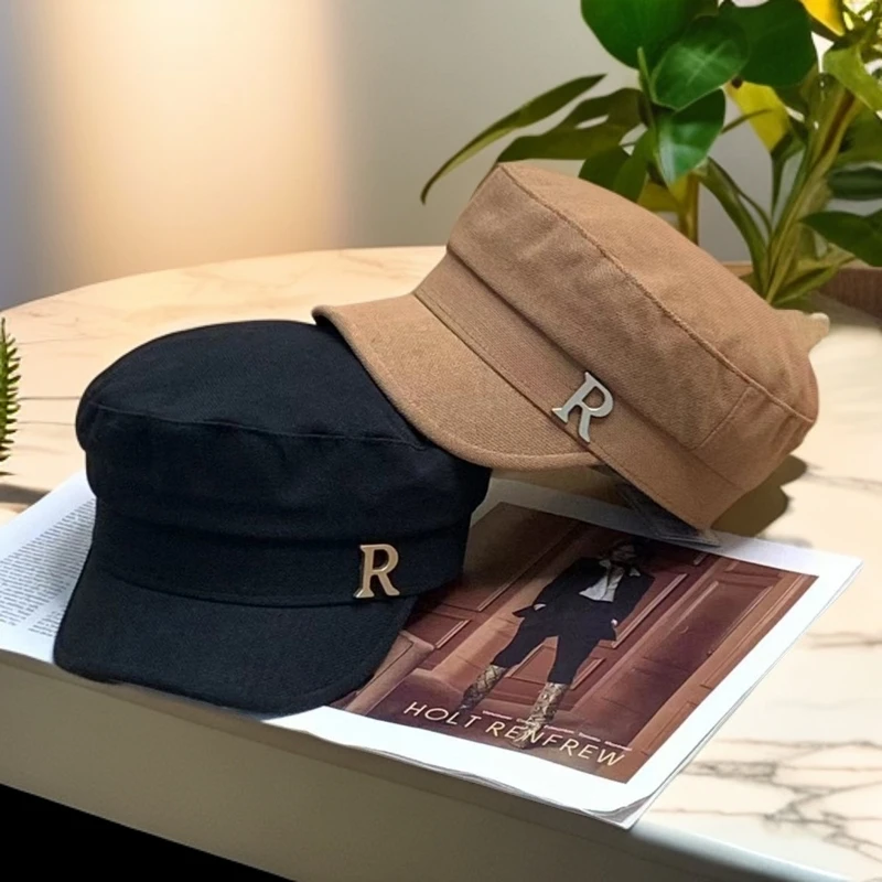 R 字母金属标时尚韩版百搭平顶帽