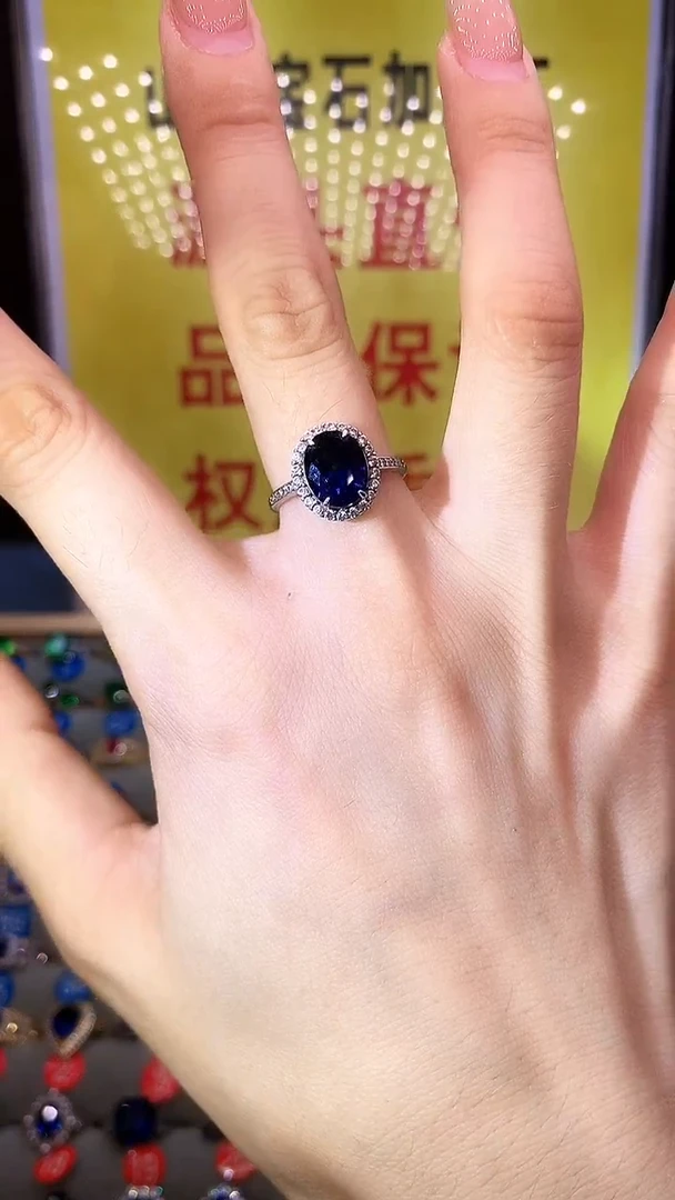 蓝宝石戒指银S925镶嵌11111