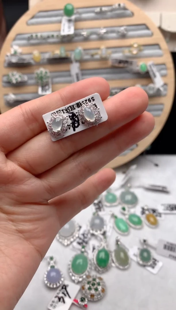 【闪购商品】翡翠耳饰银S925镶嵌3号