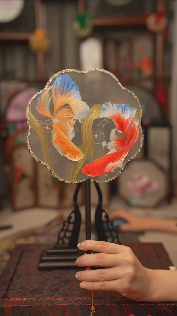 扇子团扇 绣花双面非遗