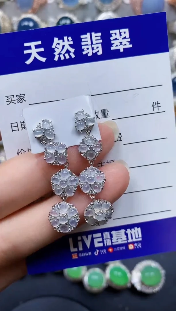 翡翠银S925镶嵌耳饰489