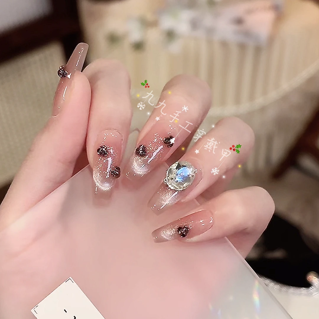 现货【心动女神】纯手工穿戴甲美甲贴光疗甲冰透渐变流行纯欲秋冬