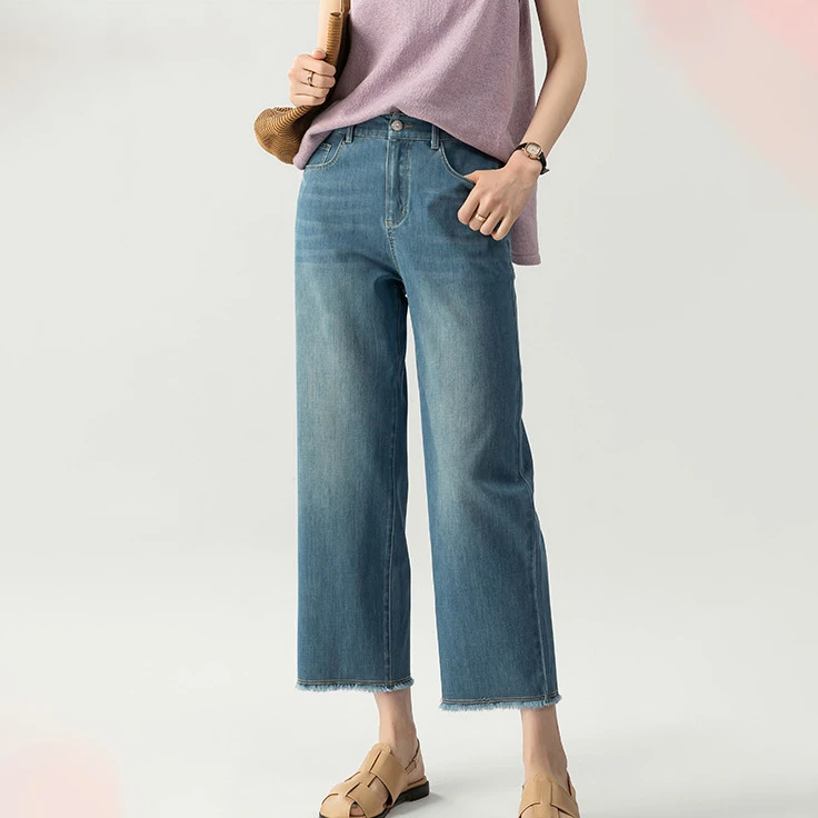 四面弹醋酸直筒牛仔裤女秋百搭2025新款小个子八分裤秋冬天丝裤子