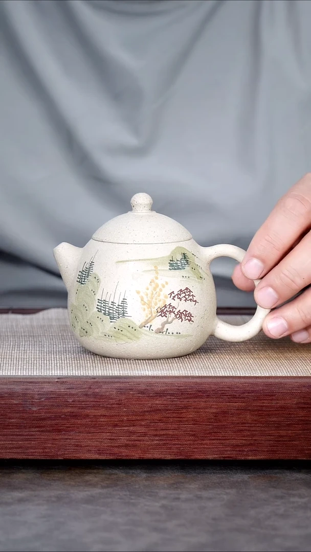 茶壶紫砂段泥泥绘山水龙蛋壶@@CH04086