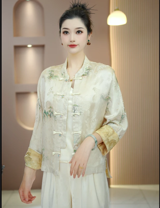 禧派【山海】香云老料立领盘扣缂花双面穿外套