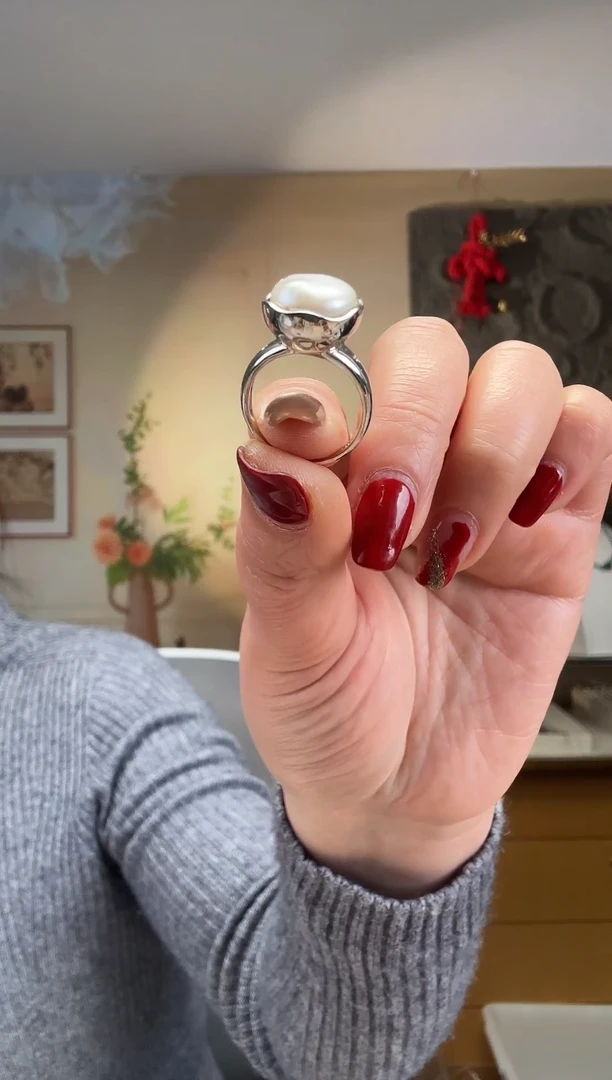 【闪购商品】淡水珍珠戒指银S925镶嵌卡12mm珍珠戒指