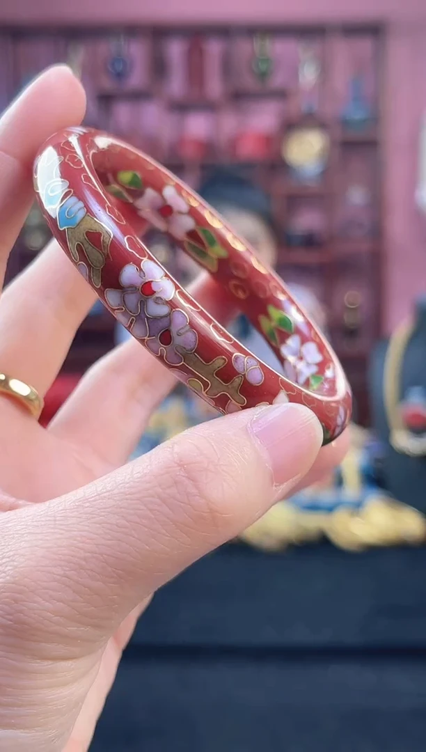 非遗 景泰蓝棍镯 55-60/宽版 砖红