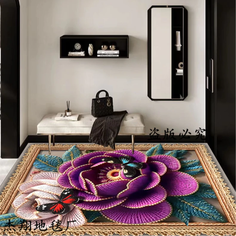 《加大尺寸》紫色鎏金花大门口卫生间门口厨房脚垫地毯硅藻泥地垫1