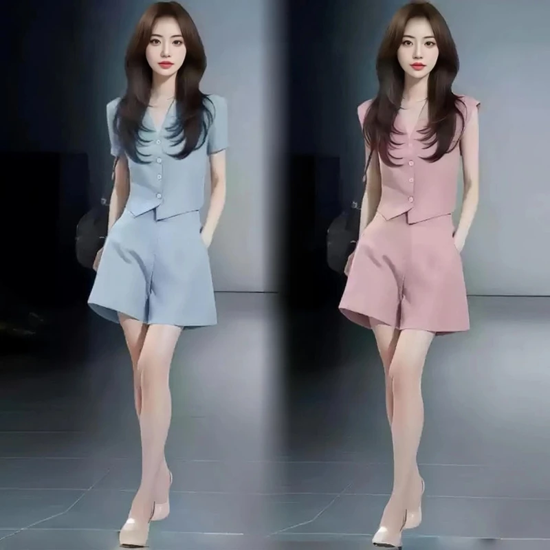 【有运费险】时尚套装女2025夏季新款洋气显瘦短袖短裤两件套小个子