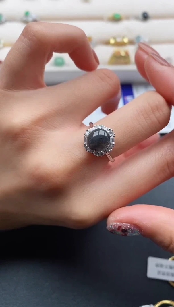 银S925镶嵌戒指翡翠8888888+7