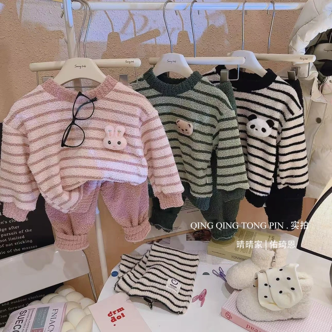 【温馨家居服套装】半边绒儿童秋冬款家居套装男女童圆领休闲两件套