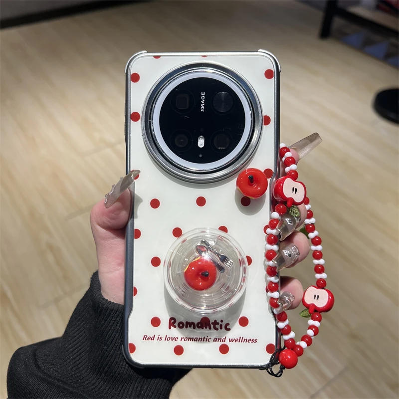 适用华为mate70/60Pro+手机壳红波点苹果刀叉支架pura70/p60女款