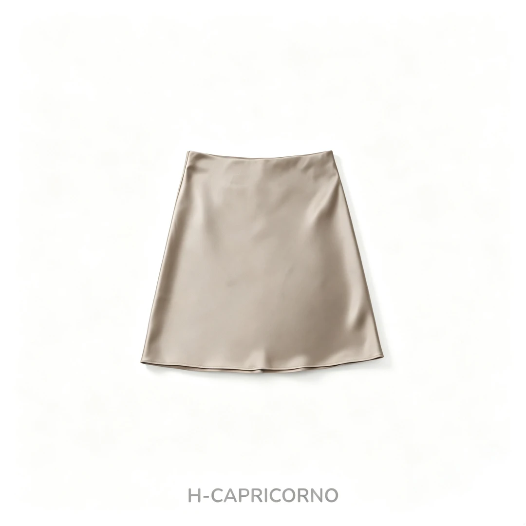 H-CAPRICORNO法式重磅缎面醋酸立体剪裁延展弹力腰多色短款半裙