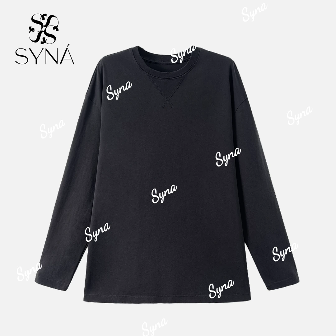 syna希娜 100棉小贴布设计圆领长袖T恤