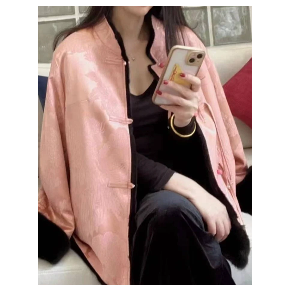 2024新中式双面穿重磅提花外套流苏扣国风冬款外套18227—乖乖