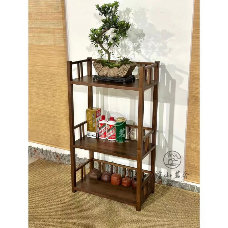 【新款】黑胡桃木矮柜落地博古柜新中式收纳茶具多层展示柜茶室茶柜