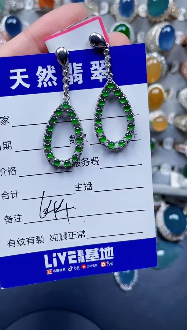 银S925镶嵌翡翠耳饰644