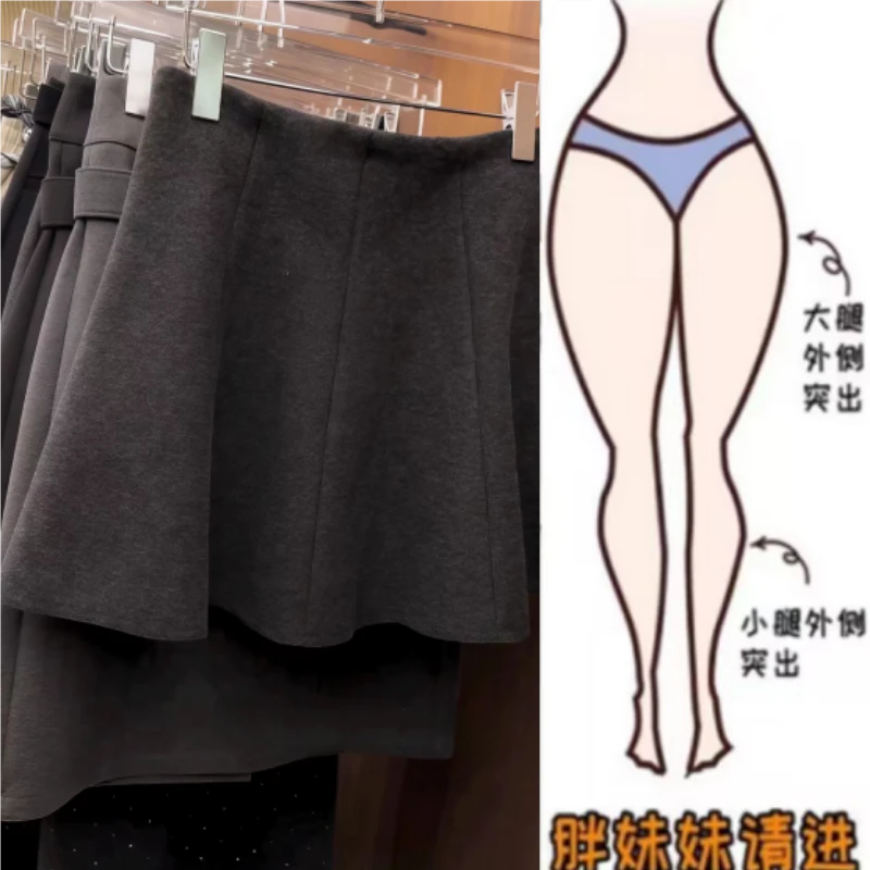 格洛森女冬季新款加厚款高腰设计感休闲百搭款百褶短裙显瘦半身裙