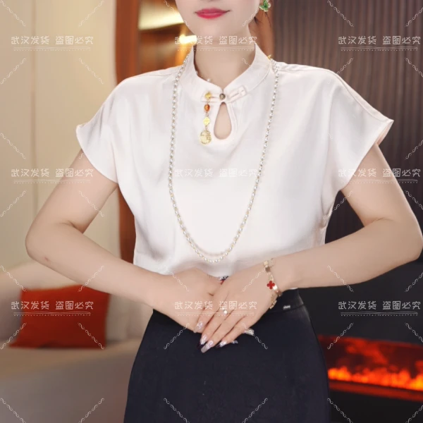 夏季轻国风设计感小众时尚气质女圆领短袖t恤百搭0606-6