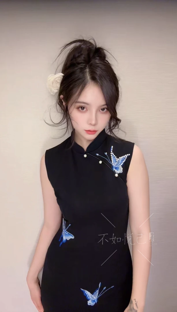 【苔蝶眠2.0】改良旗袍刺绣少女气质修身显瘦日常黑色连衣裙