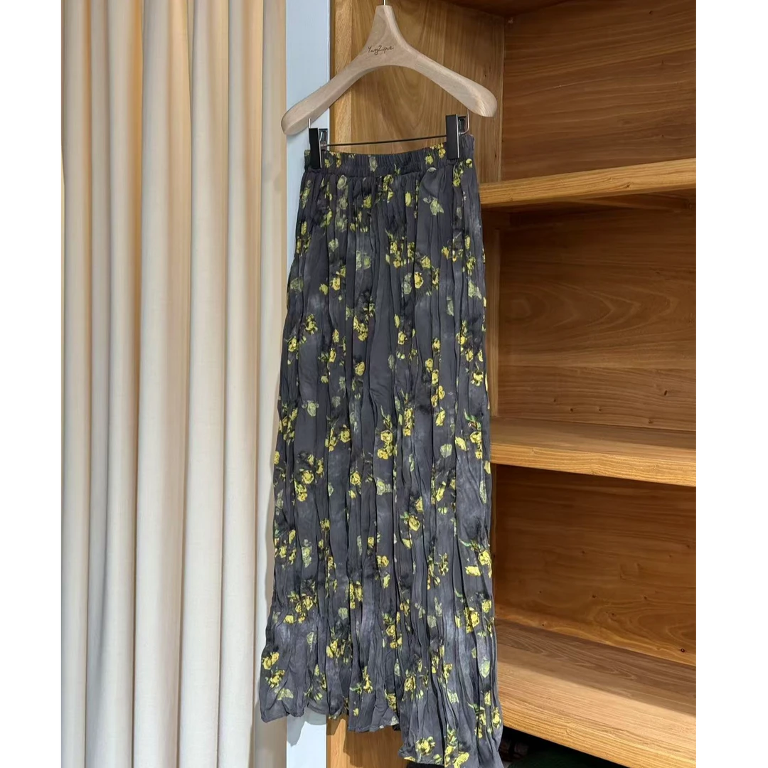 夏季显瘦松紧腰碎花直筒长裙半裙