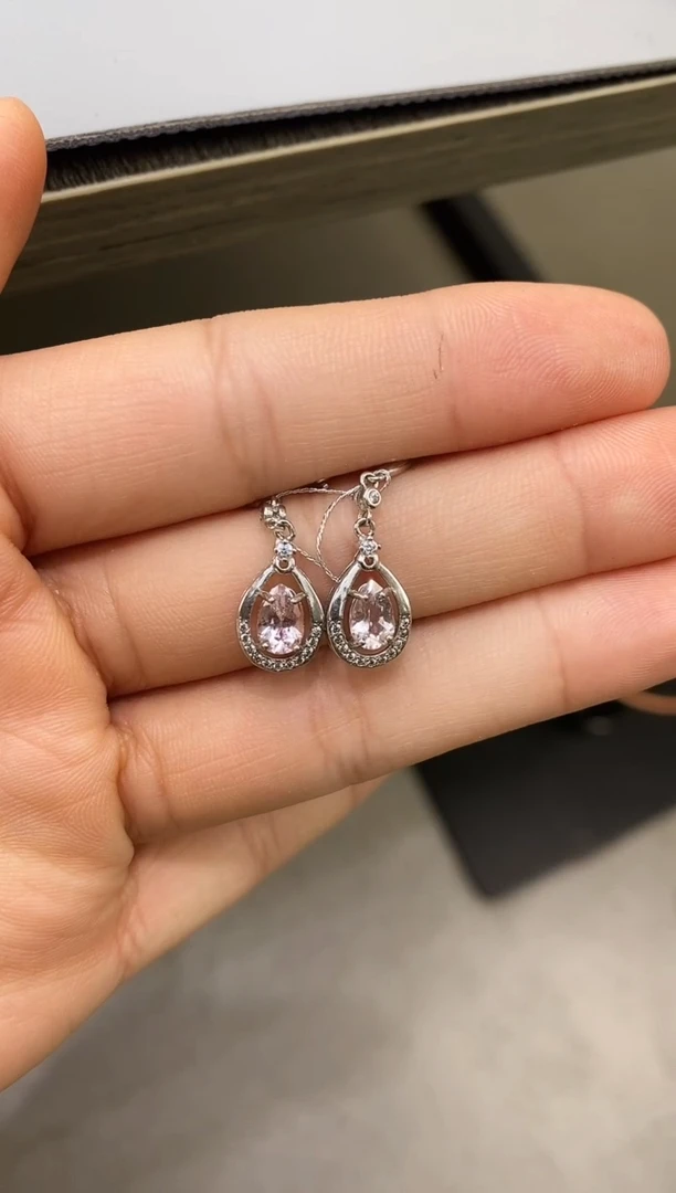 银S925镶嵌绿柱石（摩根石）耳饰天然摩根石